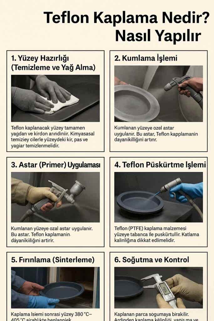 Teflon kaplama işlemi adım adım – yüzey hazırlığı, püskürtme ve fırınlama süreci